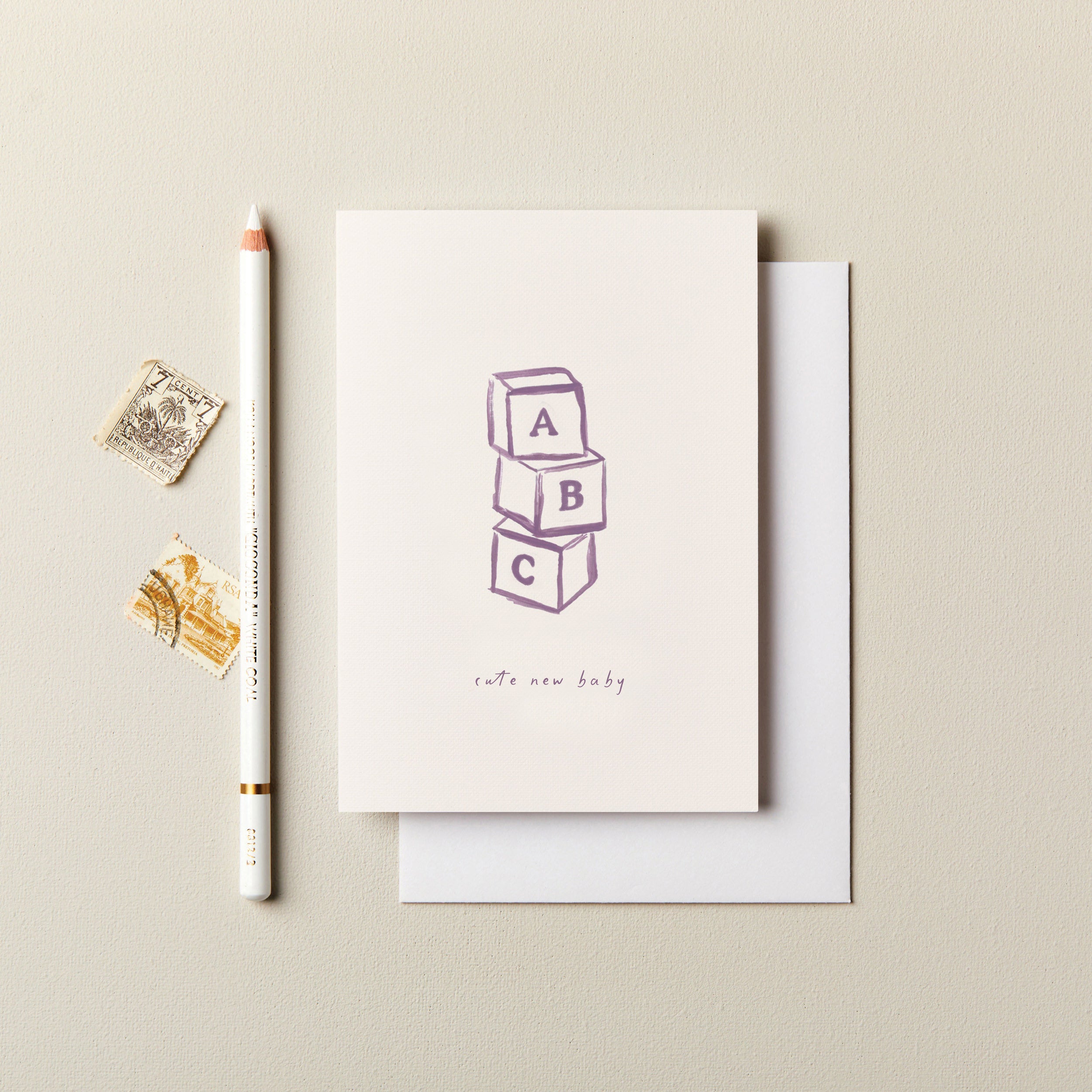 Cute New Baby Illustrated Baby Blocks Card