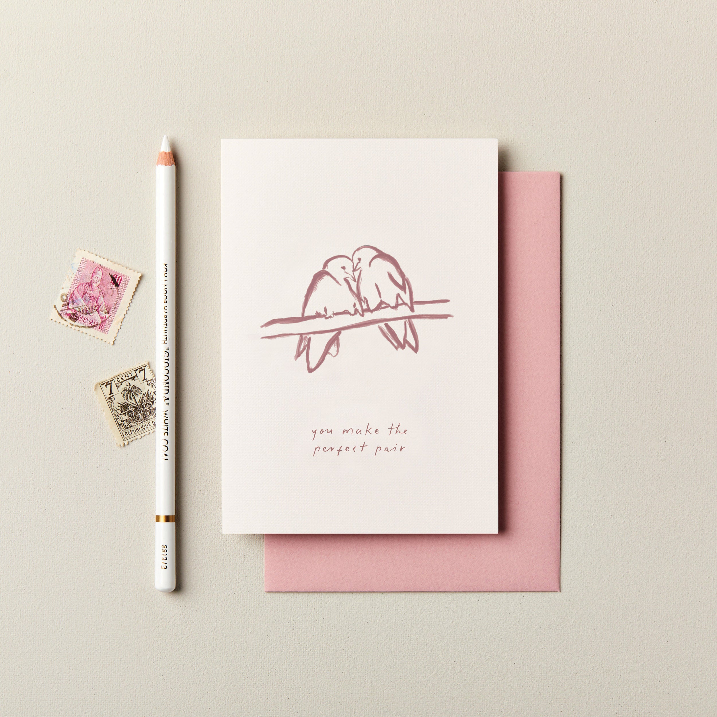 Perfect Pair Love Birds Illustrated Engagement Card