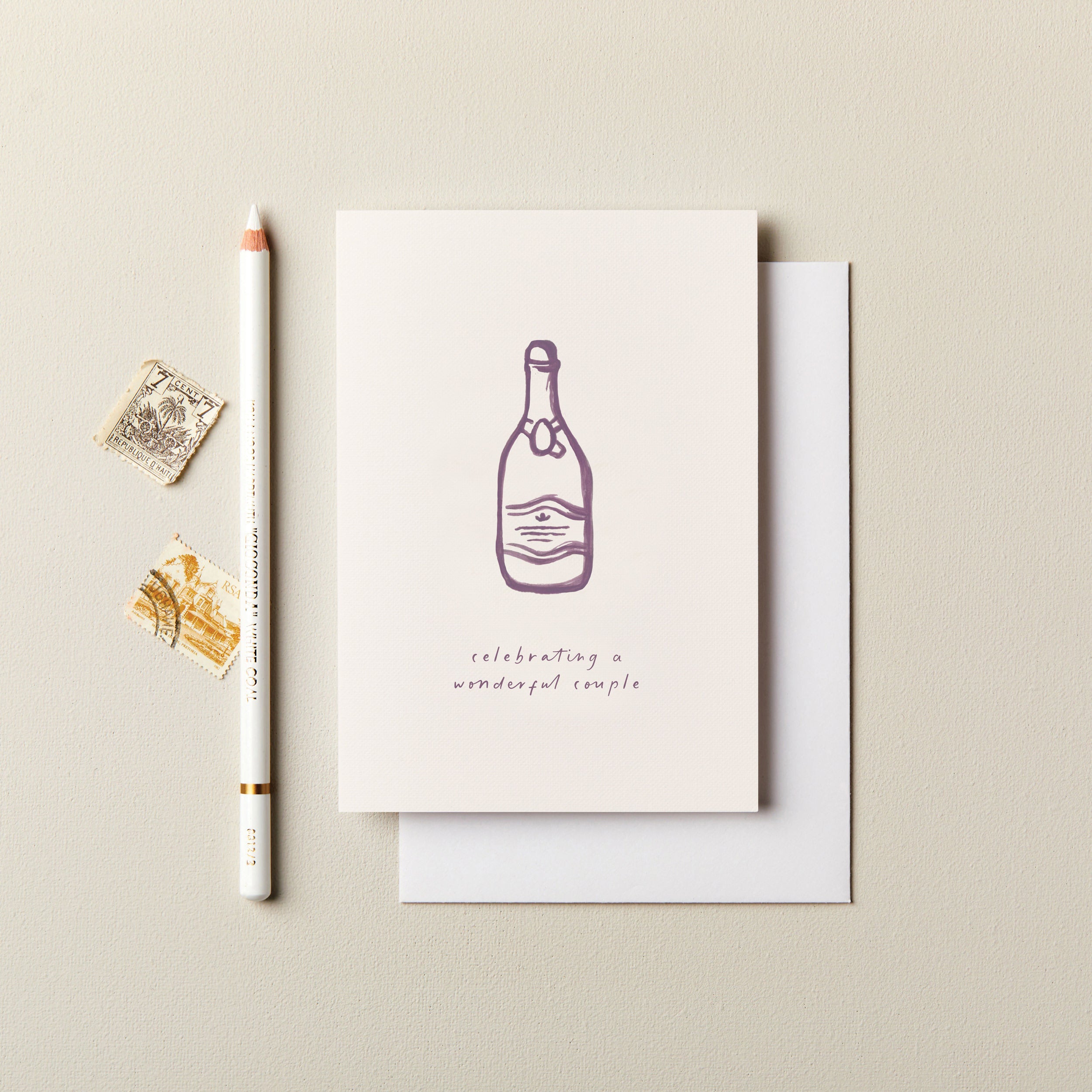 Wonderful Couple Champagne Illustrated Anniversary Card