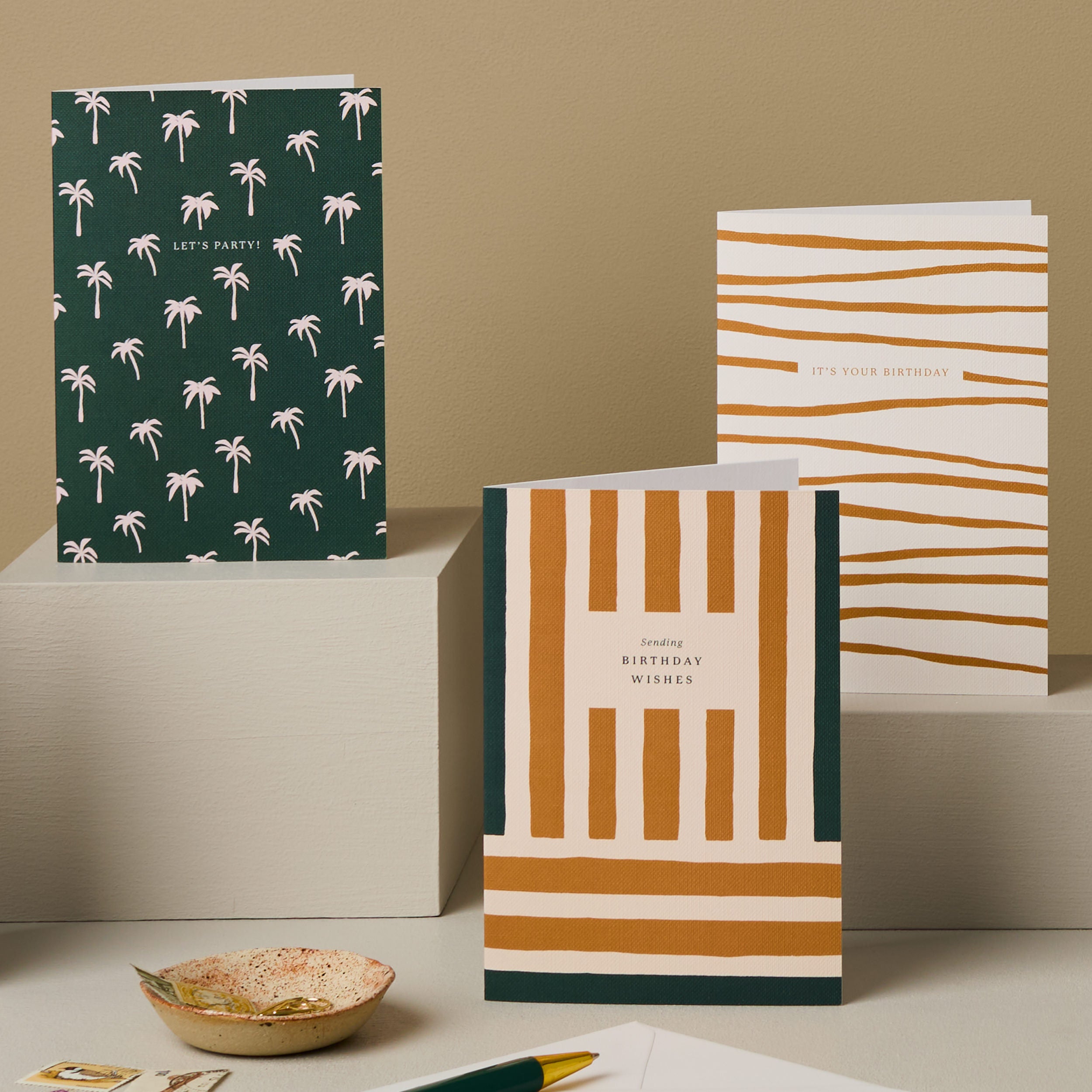 Sending Birthday Wishes Stripes Card Yellow and Green