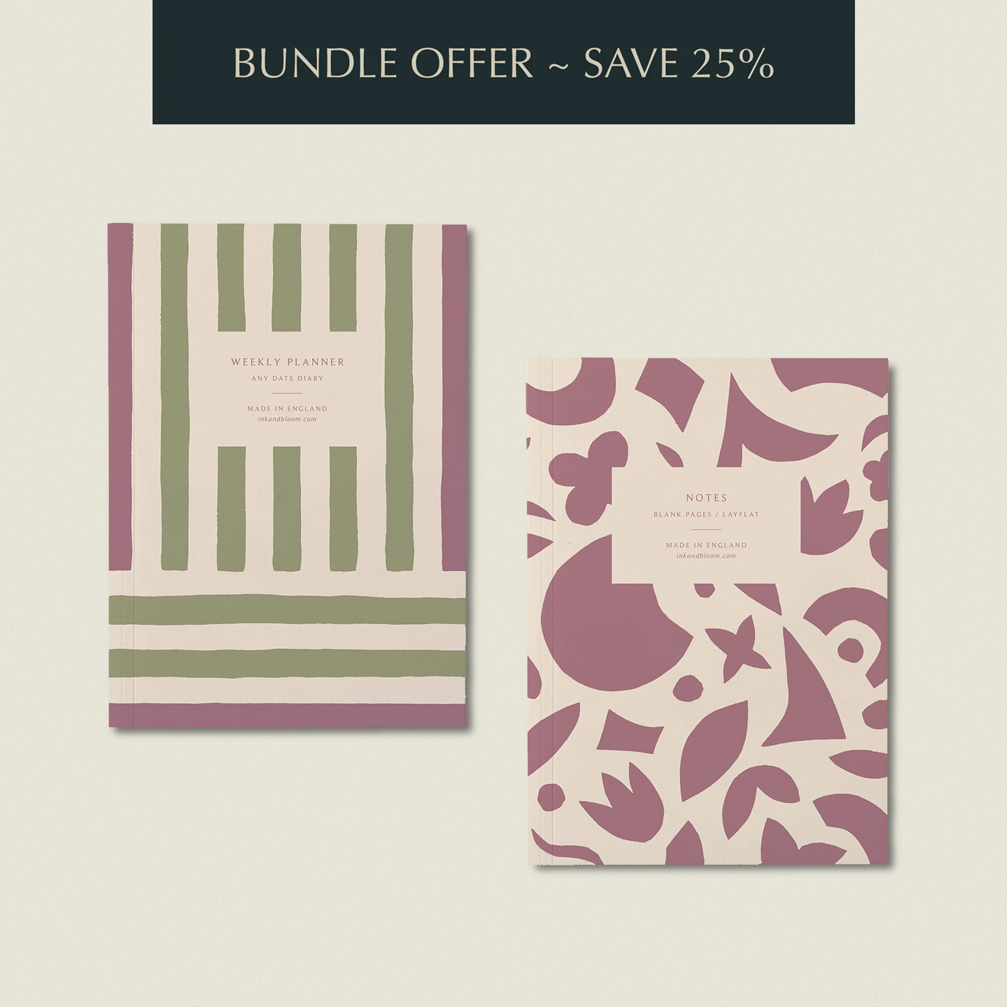 Bundle - Undated Weekly Planner & Layflat Notebook in Purple & Greens