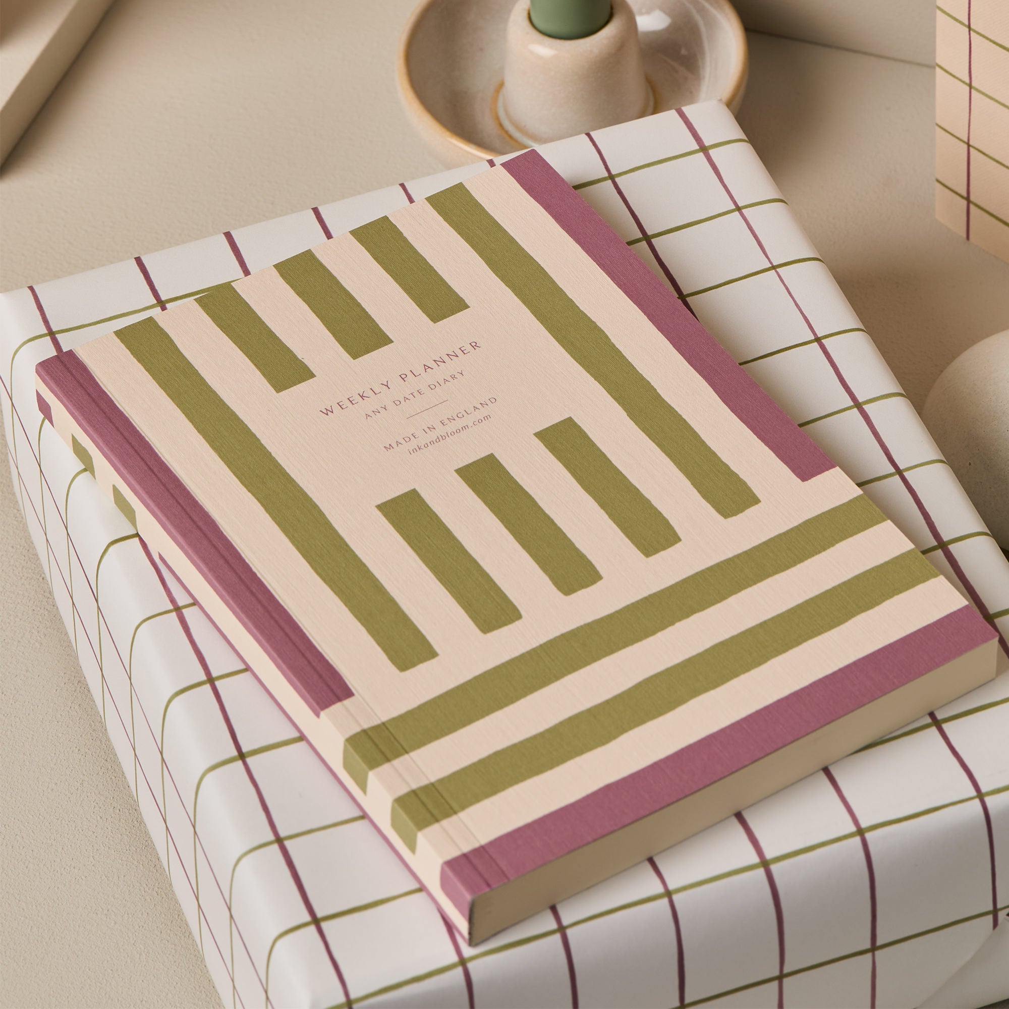 Bundle - Undated Weekly Planner & Layflat Notebook in Purple & Greens