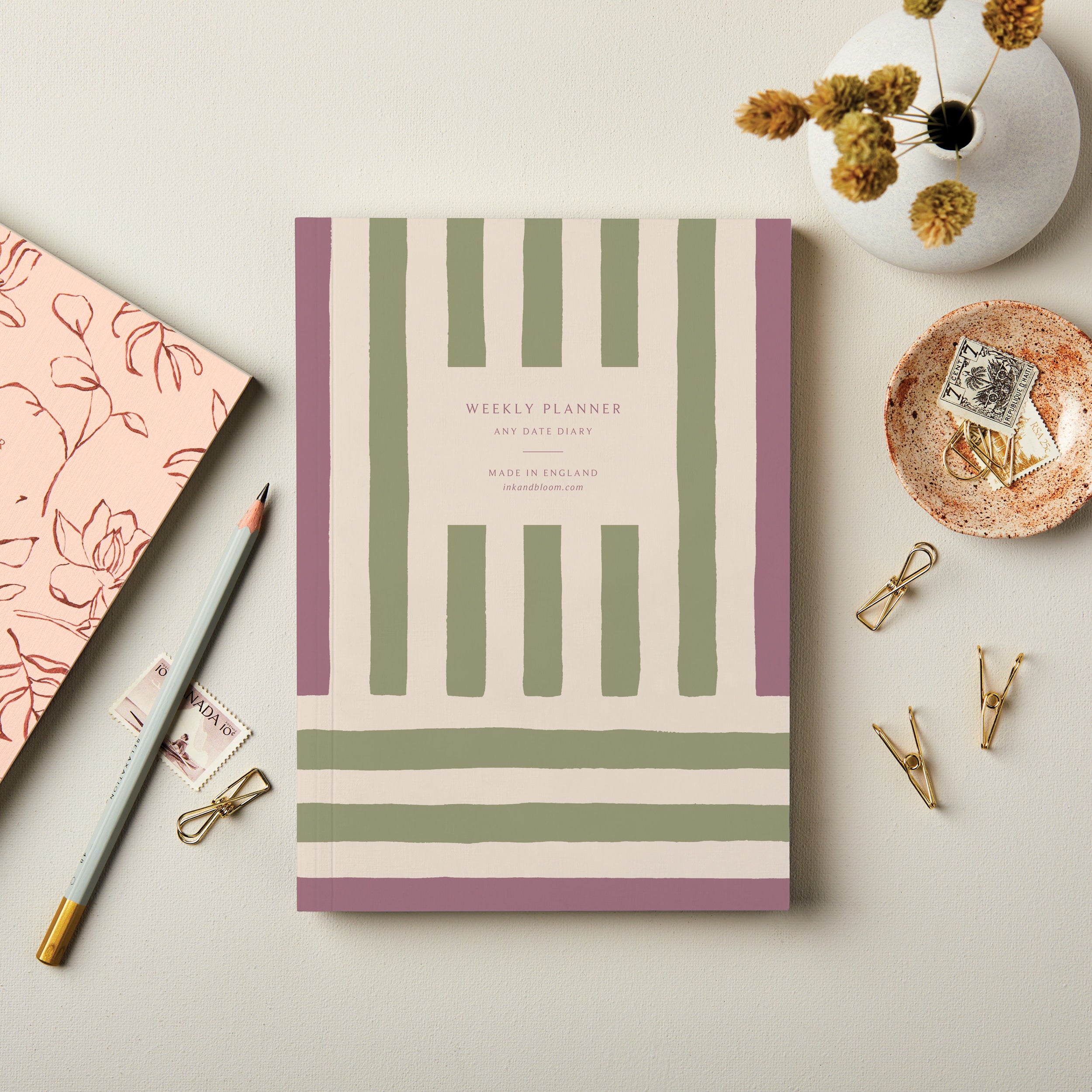 Weekly Planner, A5, Undated in Purple & Green Stripes