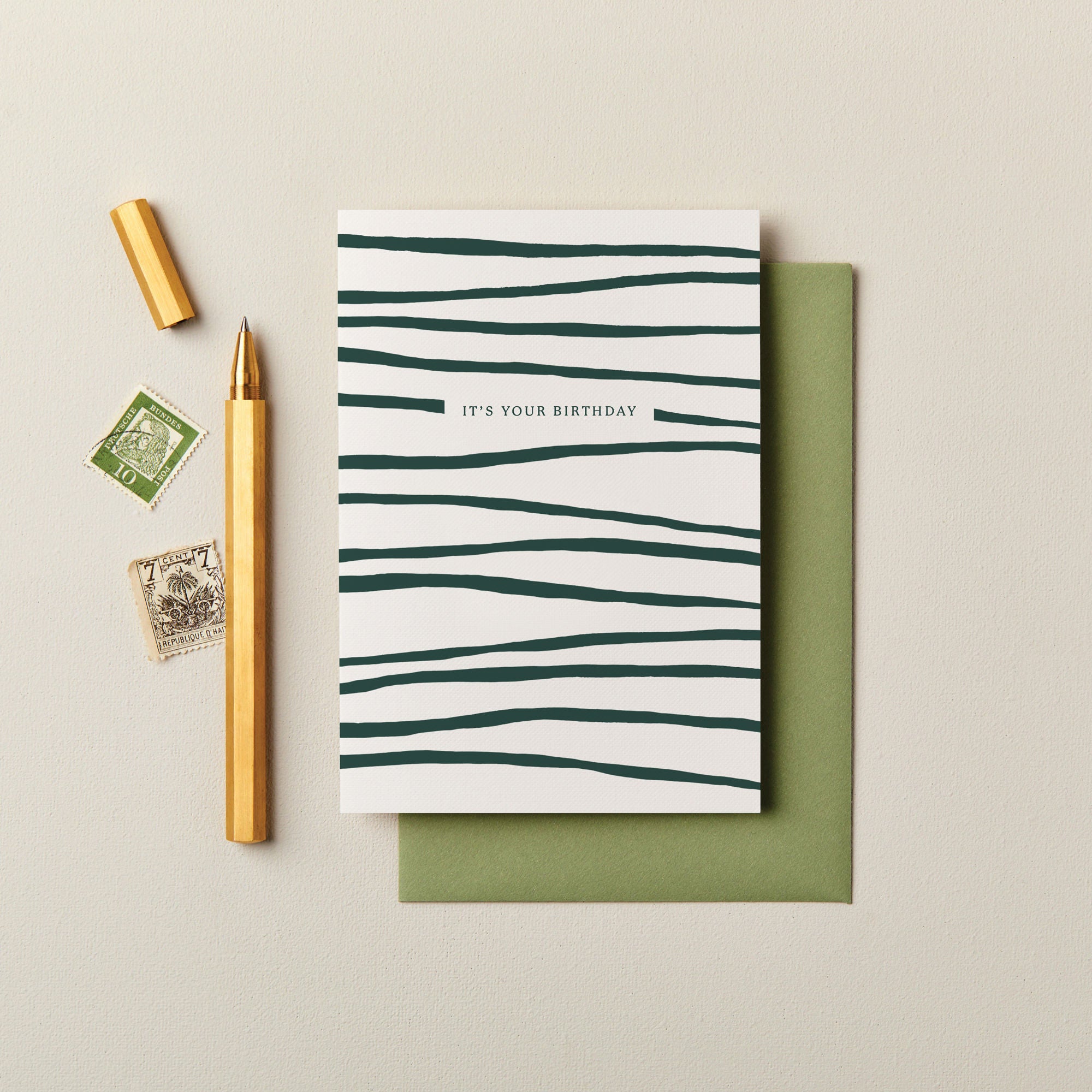It's Your Birthday Green Stripes Card SECONDS SALE