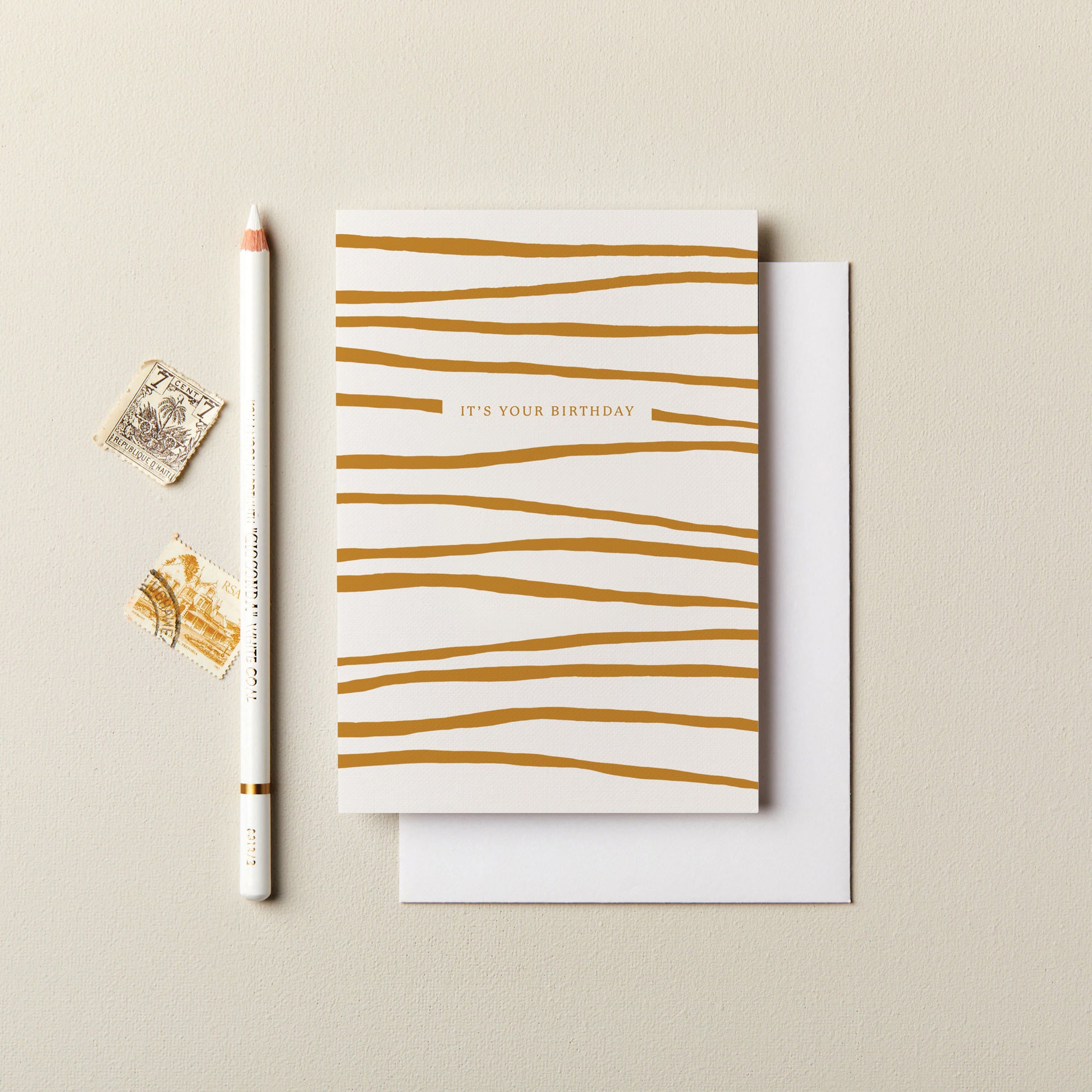 It's Your Birthday Mustard Stripes Card
