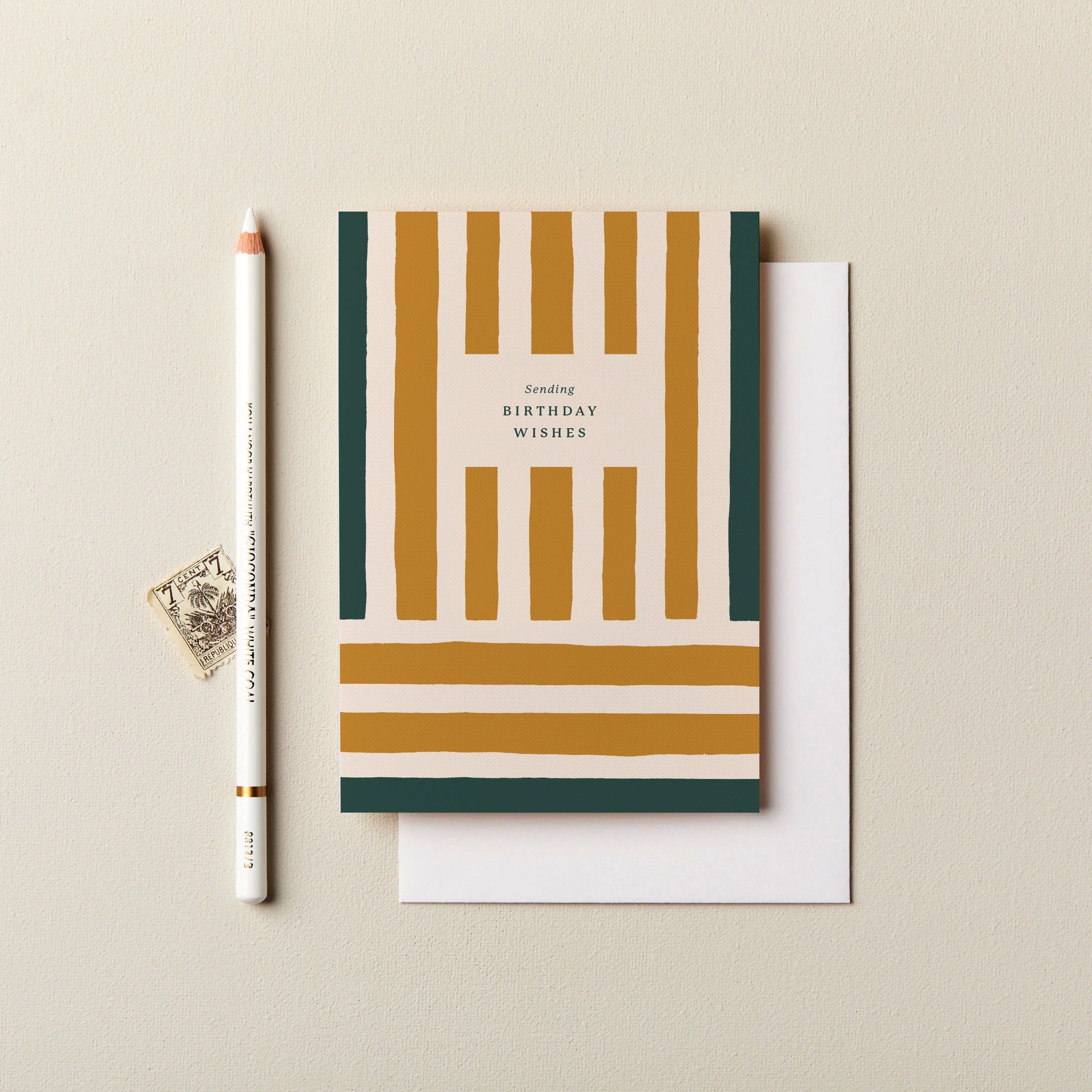 Sending Birthday Wishes Stripes Card Yellow and Green