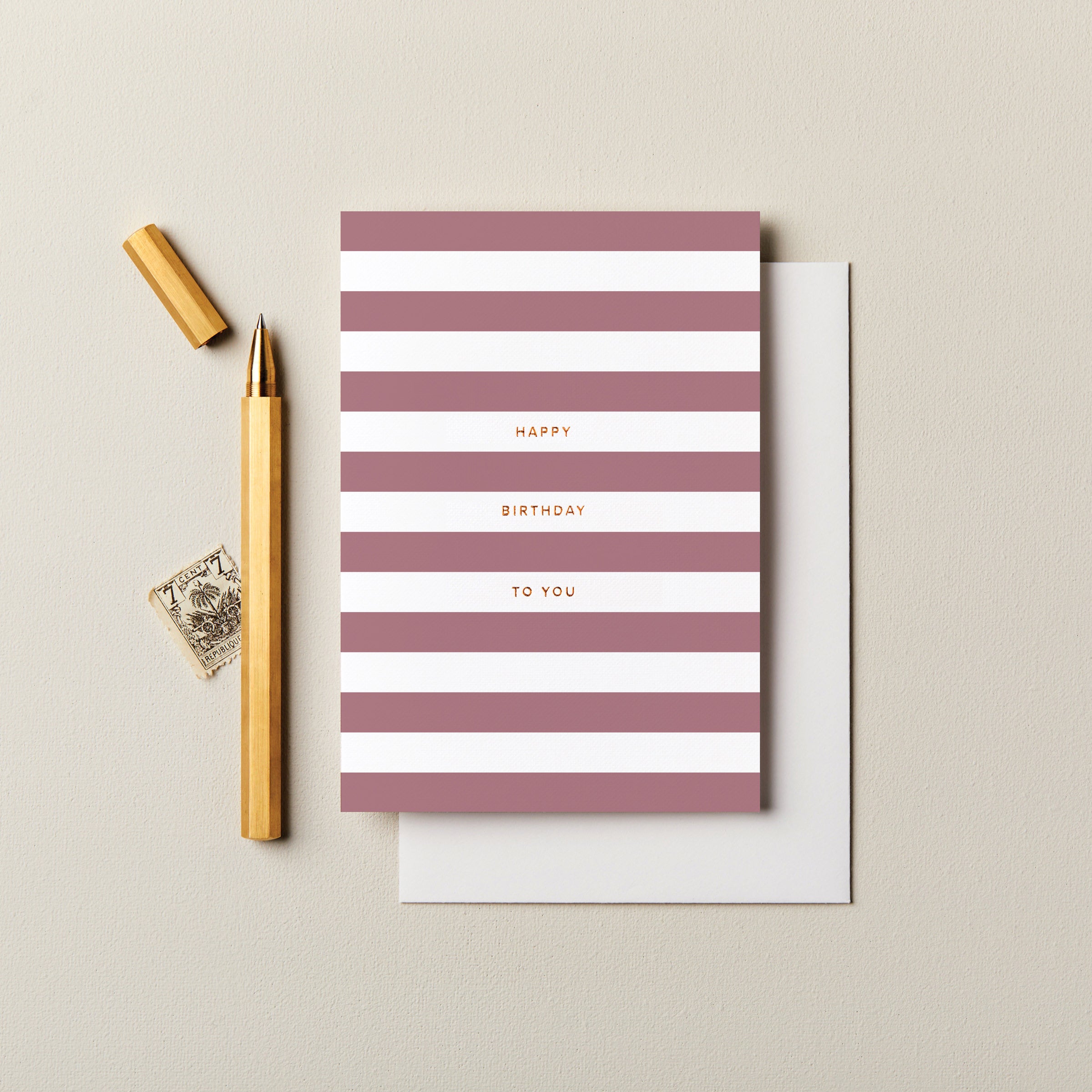 Happy Birthday Stripes Card in Blush SECONDS SALE