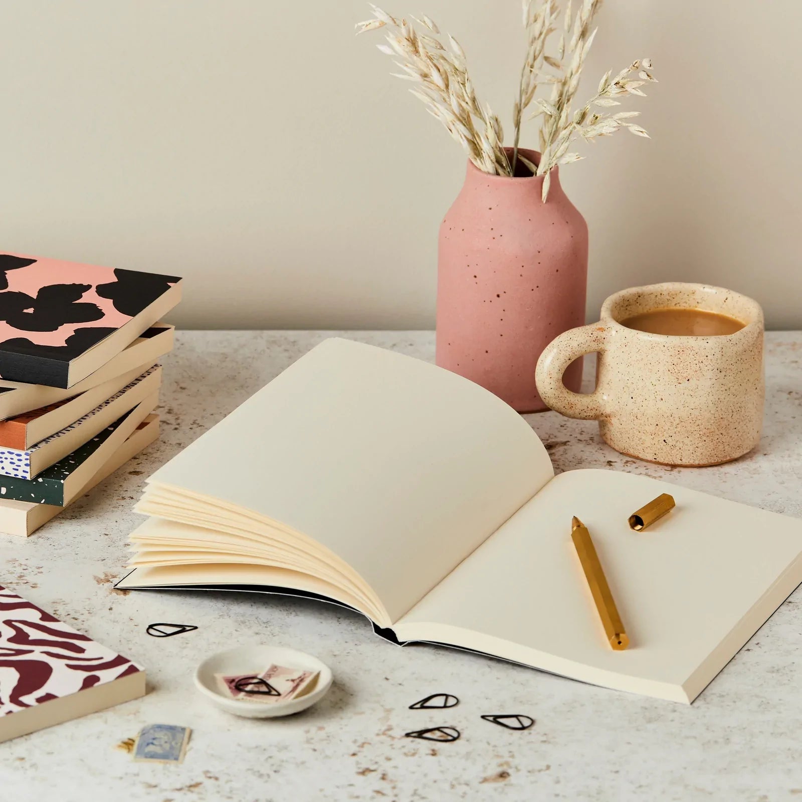 Layflat Notebook in Abstract Blush & White
