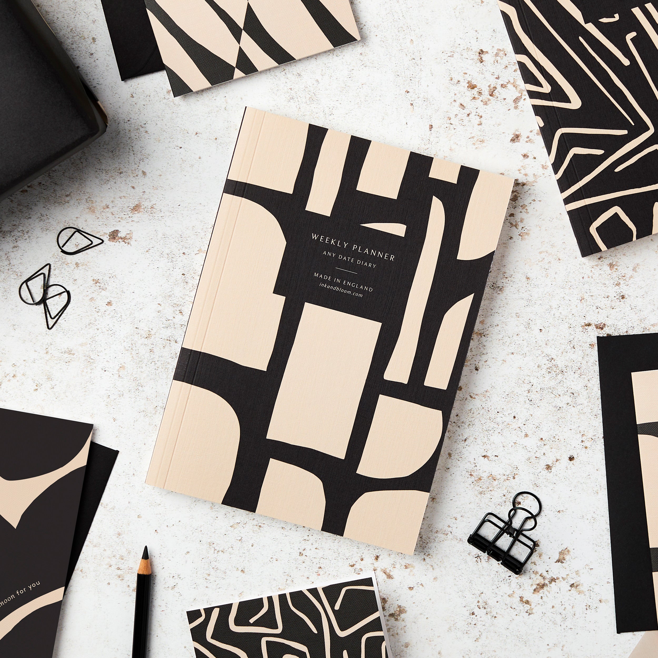 Abstract Black & Cream Shapes | A5 Undated Weekly Planner